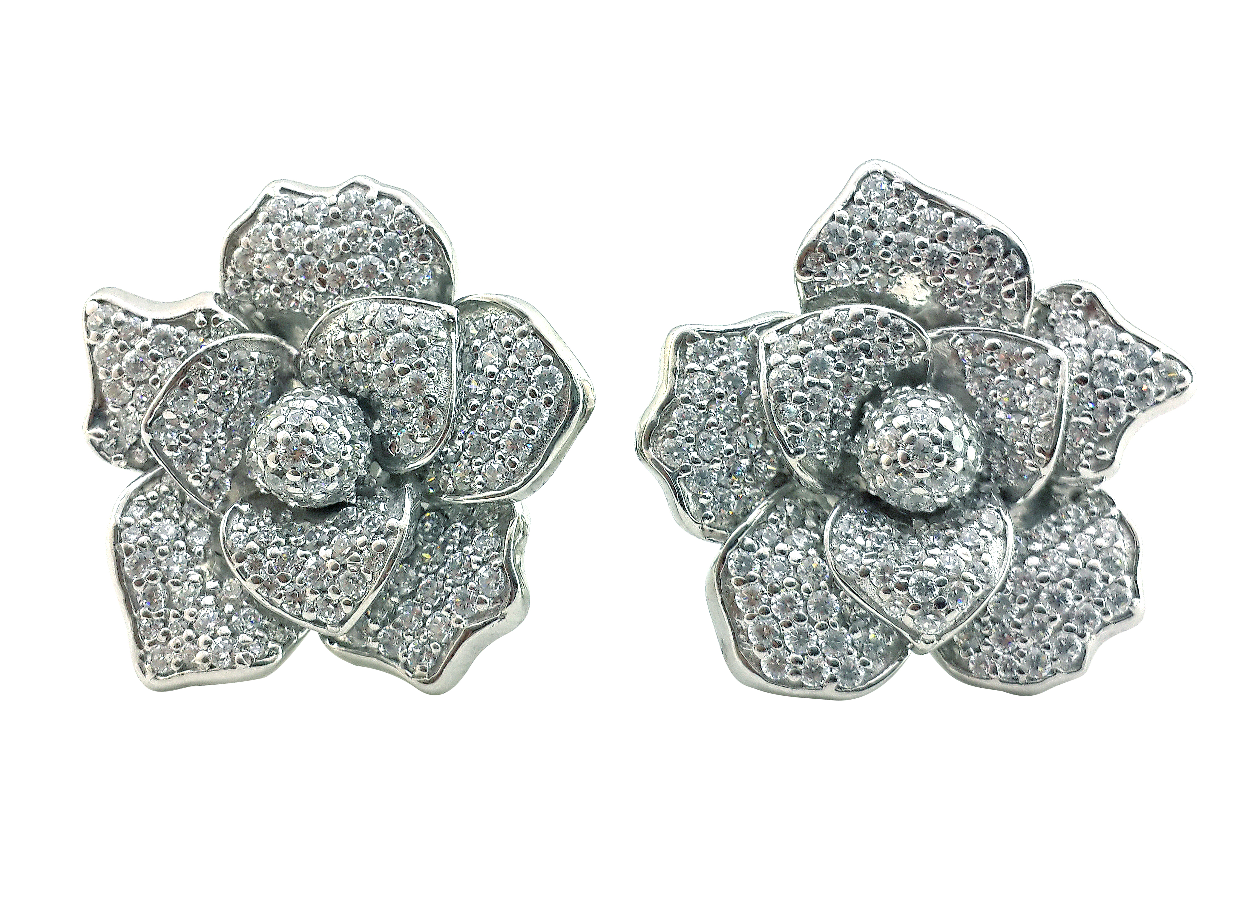 Silver Flower Crystal Earrings