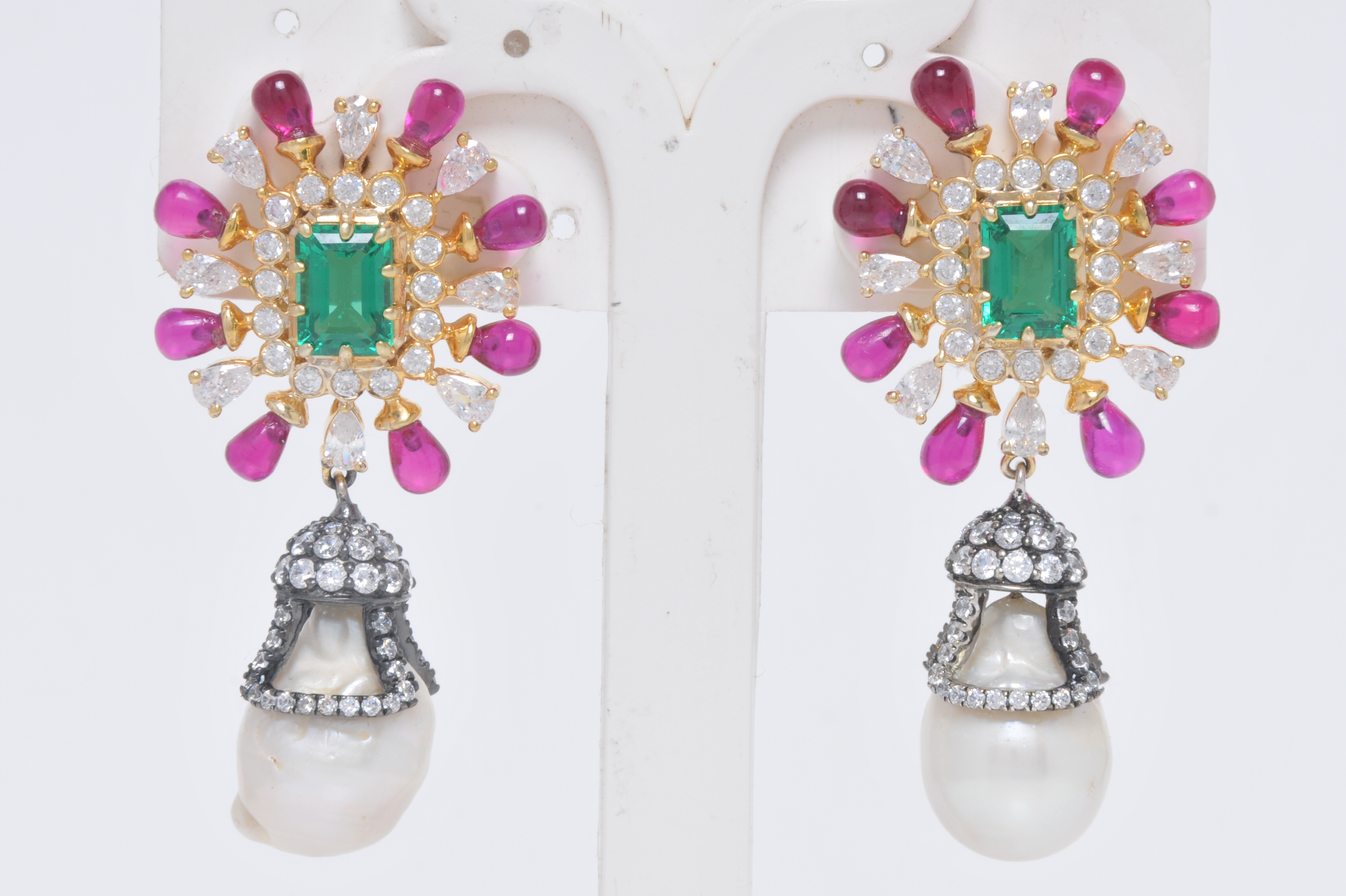 Baroque Pearl & Gemstone Statement Earrings