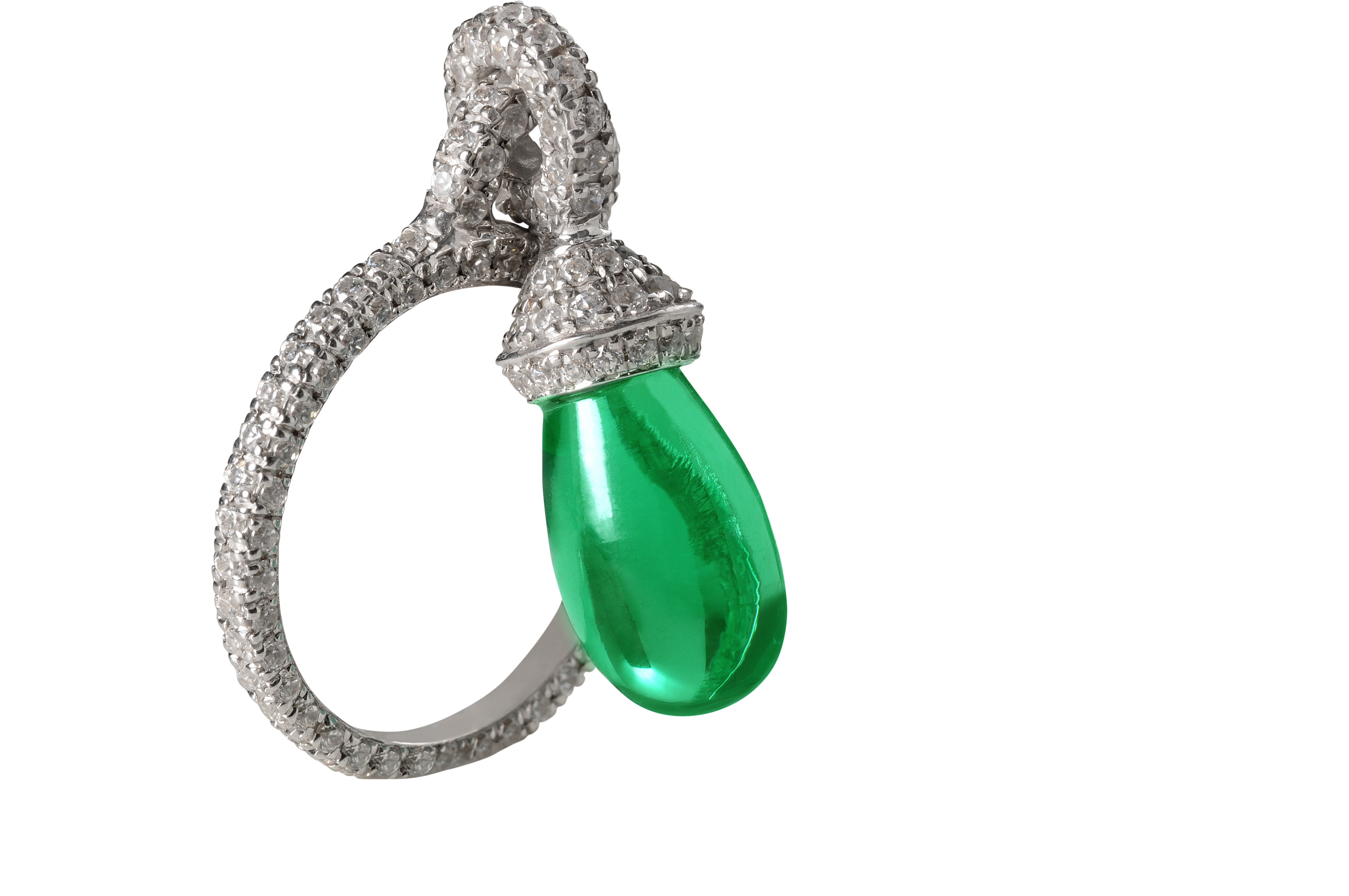 Emerald and Signature Adastra CZ  Platinum Ring