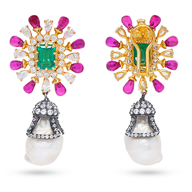 Baroque Pearl & Gemstone Statement Earrings