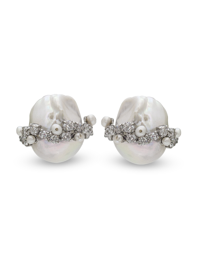 Baroque Pearl & Crystal Stud Earrings