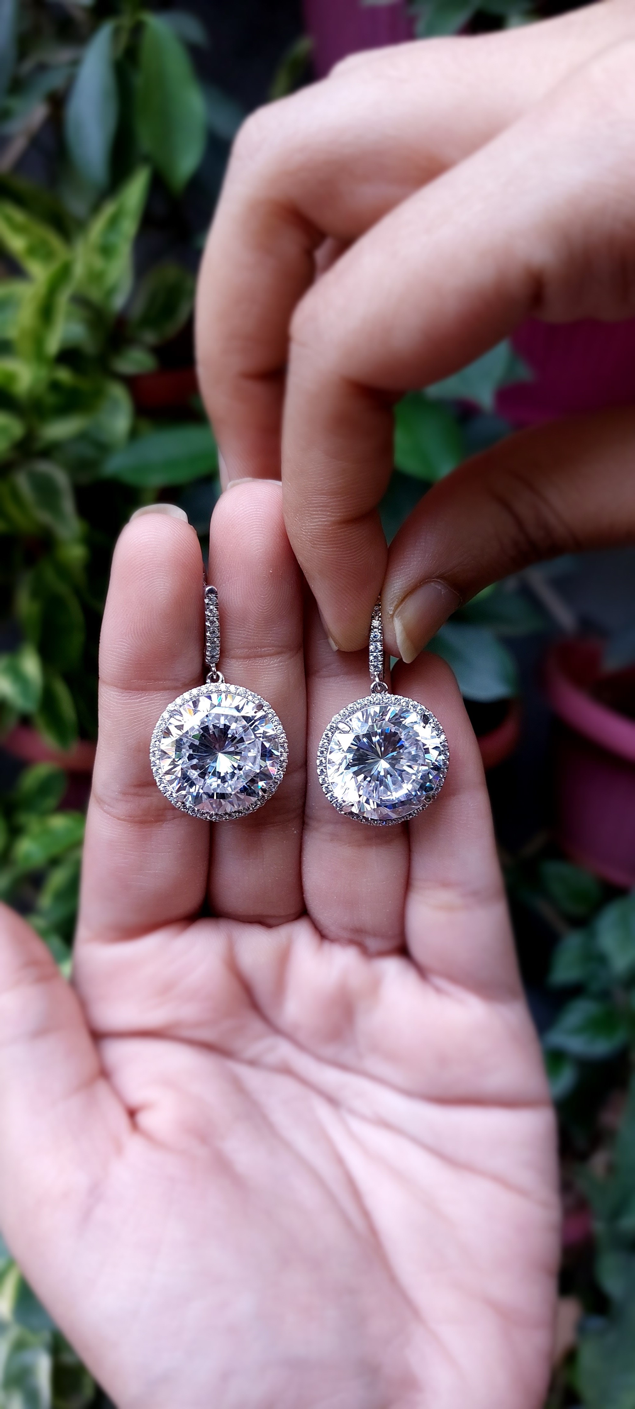 Round Cut Halo Drop Earrings