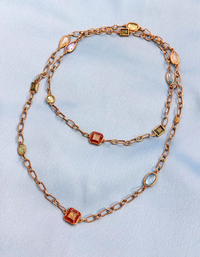 Gold-Tone Gemstone Chain Necklace