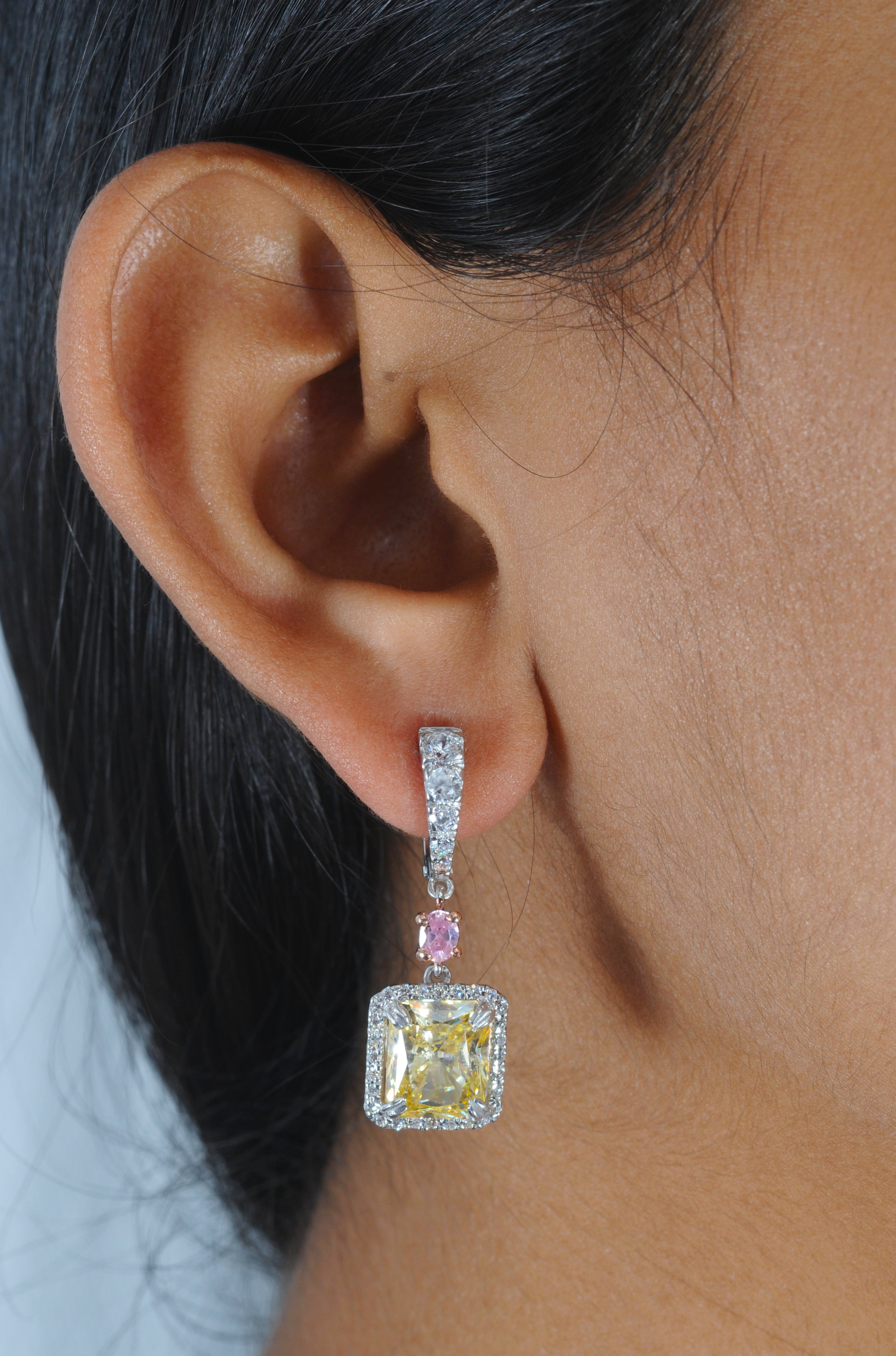 Yellow and Pink Signature Adastra CZ Dangle Earrings