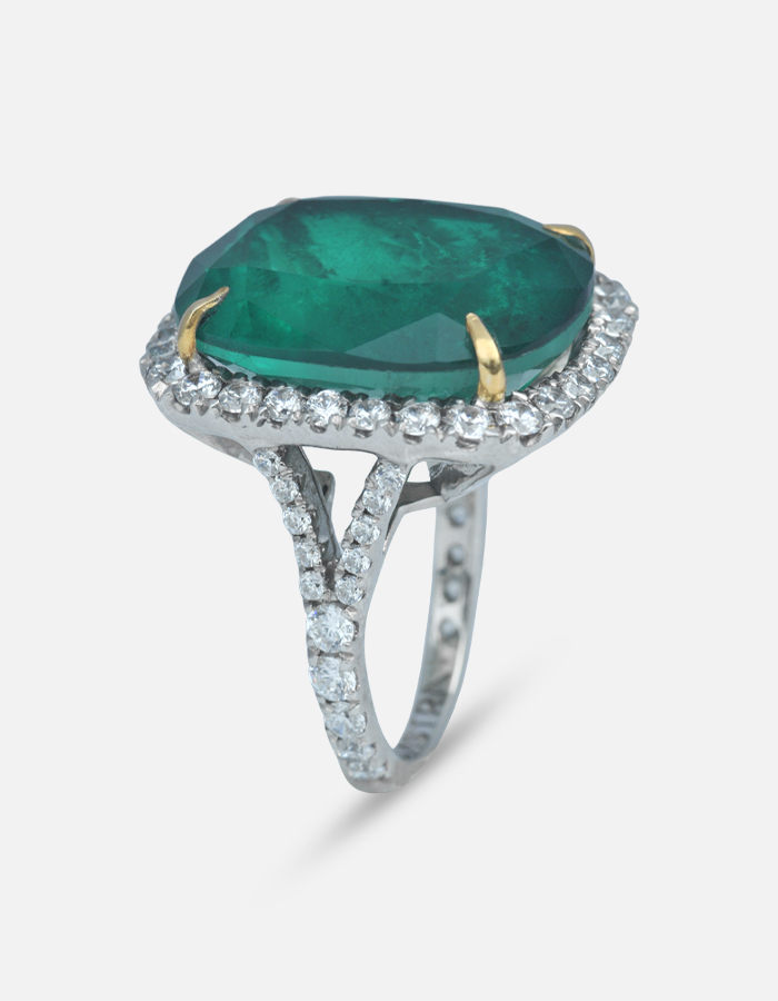 Emerald and Signature Adastra CZ Halo Ring