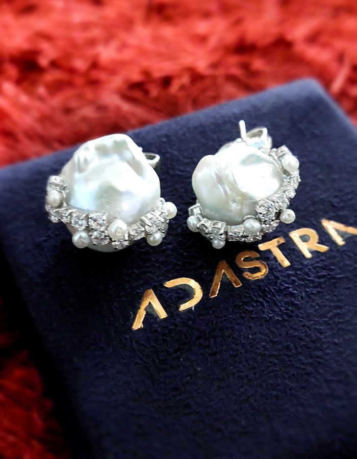 Baroque Pearl & Crystal Stud Earrings