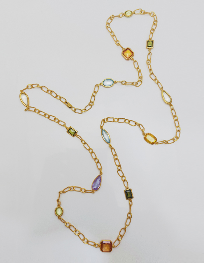Gold-Tone Gemstone Chain Necklace