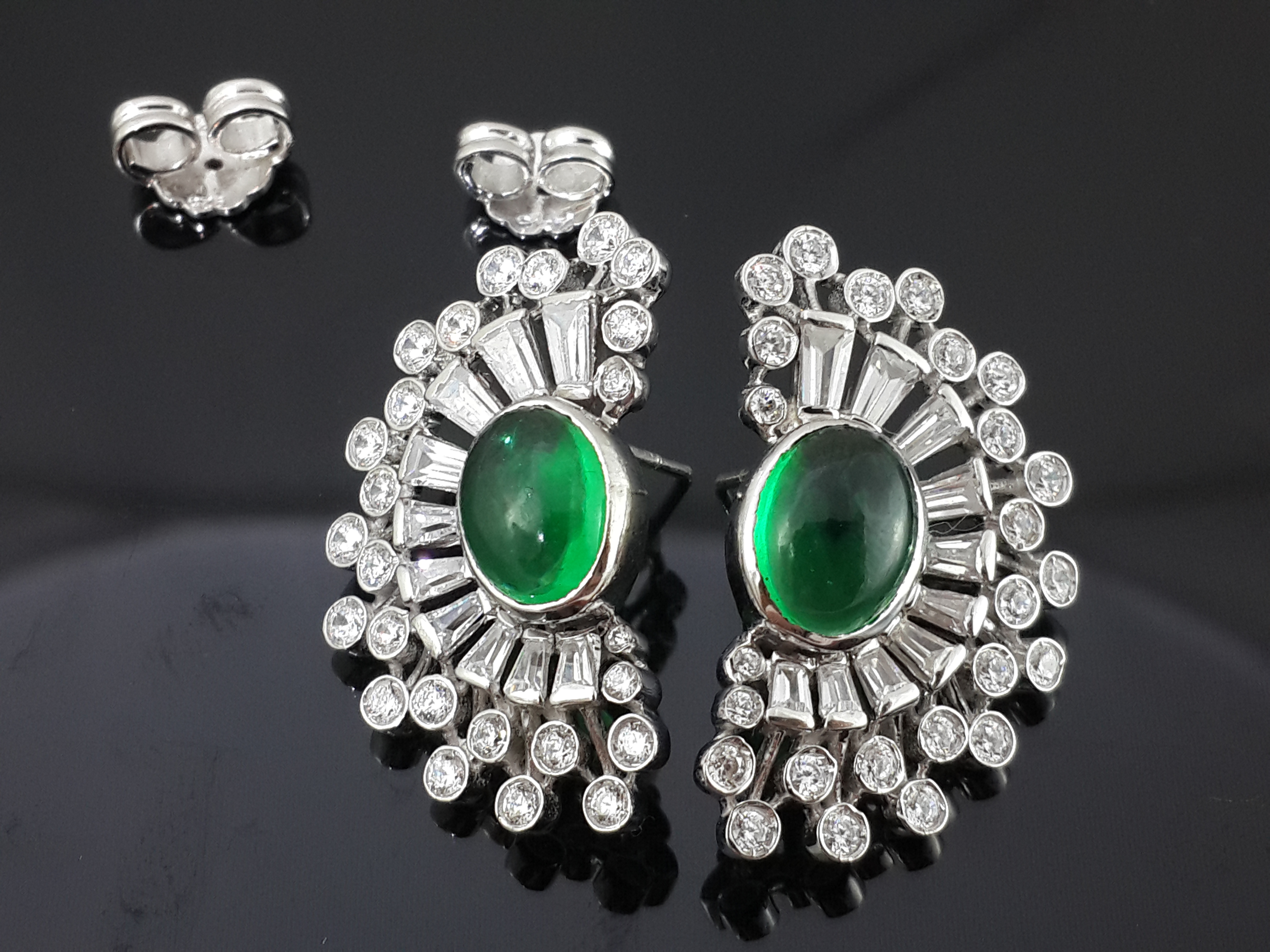 Green Stone & Crystal Stud Earrings