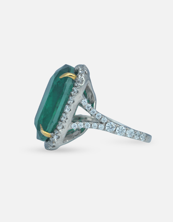 Emerald and Signature Adastra CZ Halo Ring