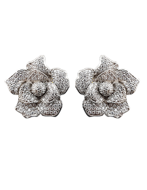 Silver Flower Crystal Earrings