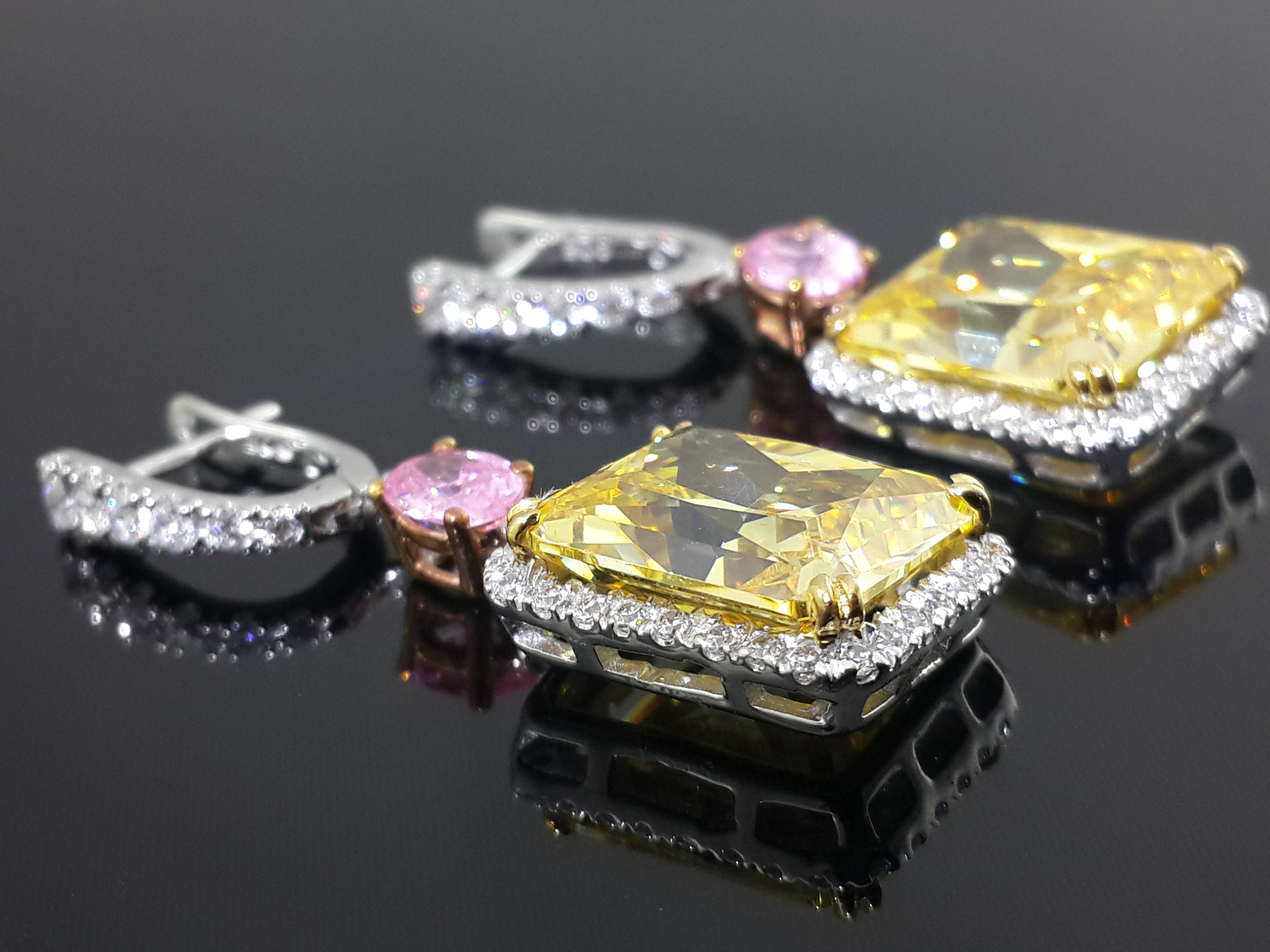 Yellow and Pink Signature Adastra CZ Dangle Earrings