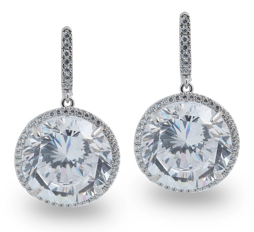 Round Cut Halo Drop Earrings