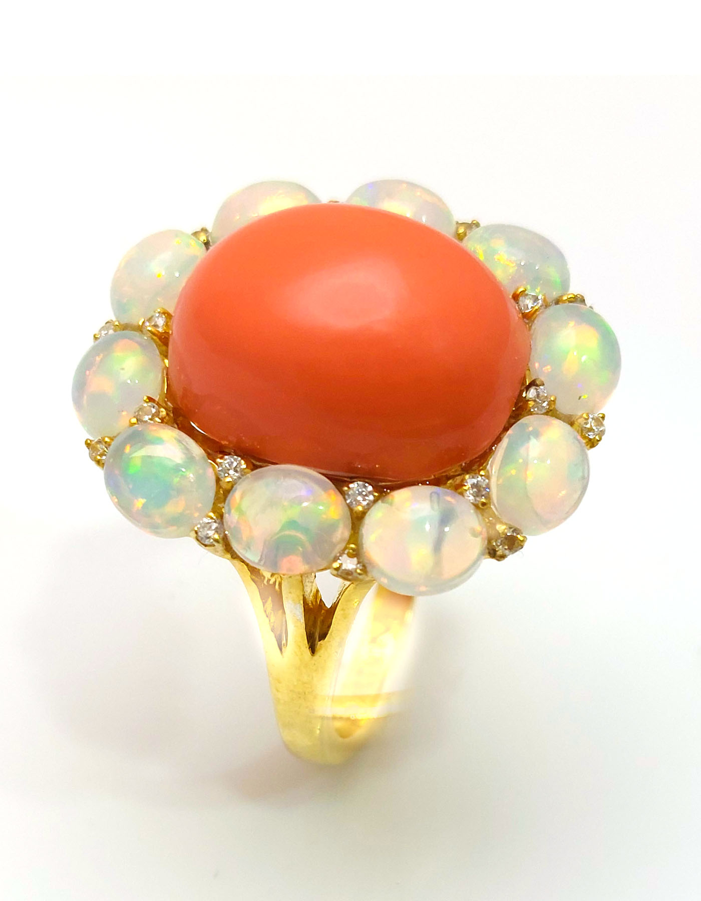 Coral and Opal Statement Ring