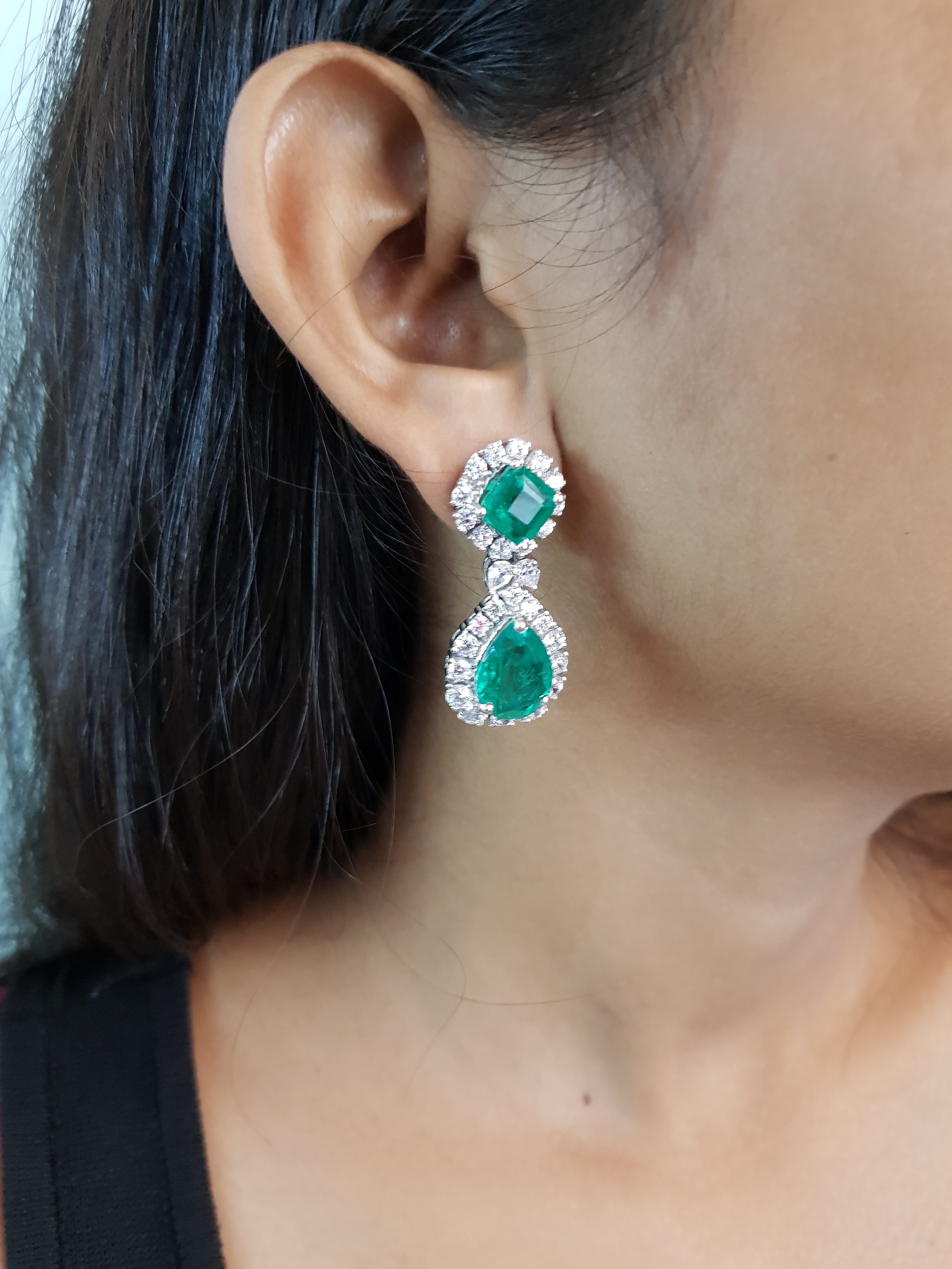 Emerald and Signature Adastra CZ Drop Earrings