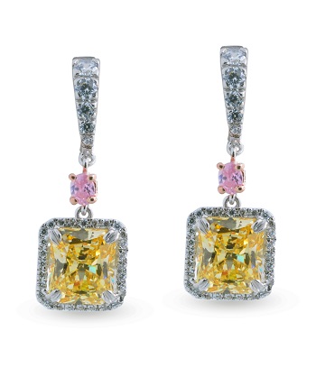 Yellow and Pink Signature Adastra CZ Dangle Earrings
