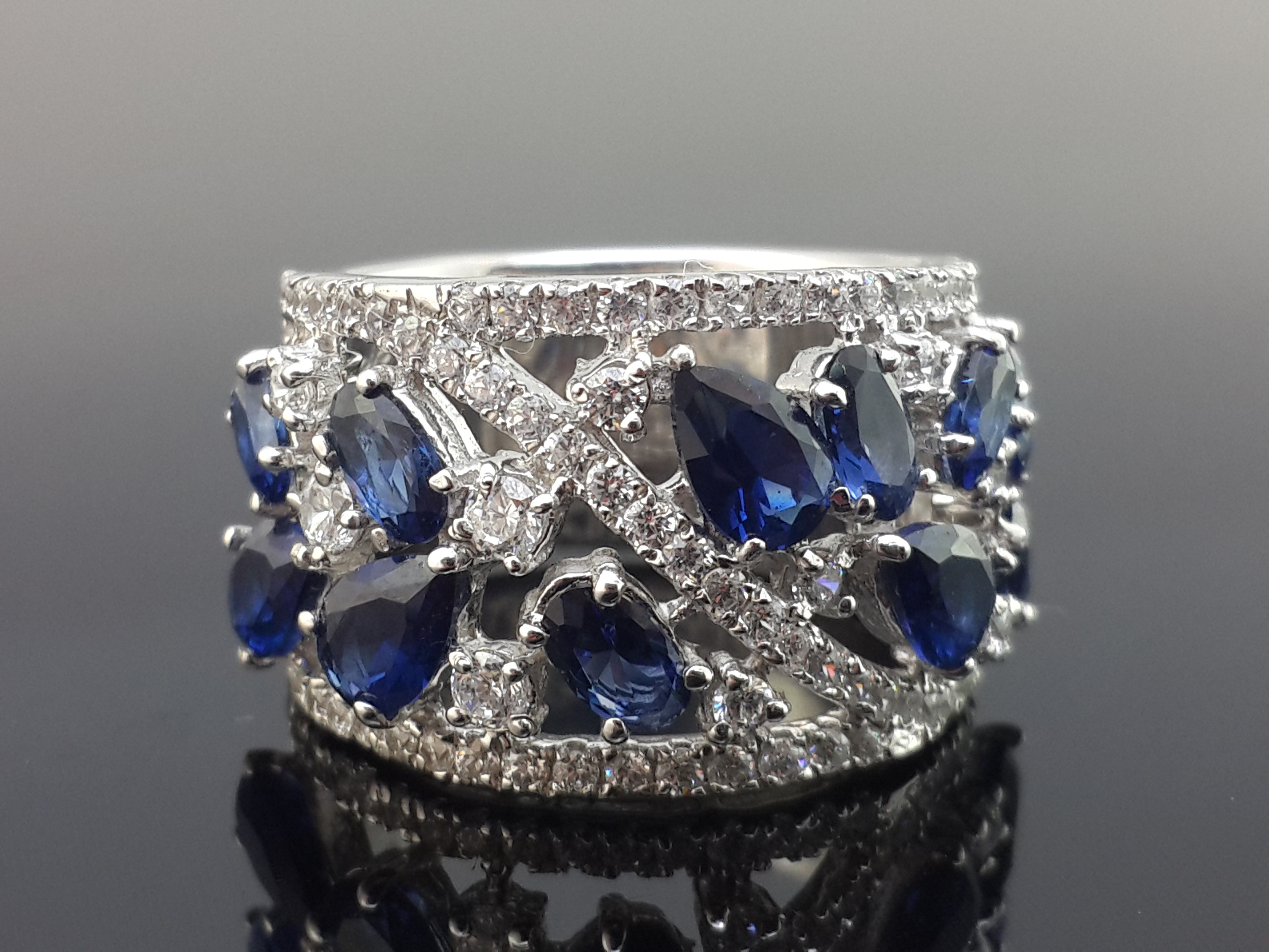 Sapphire and Signature Adastra CZ Cocktail Ring