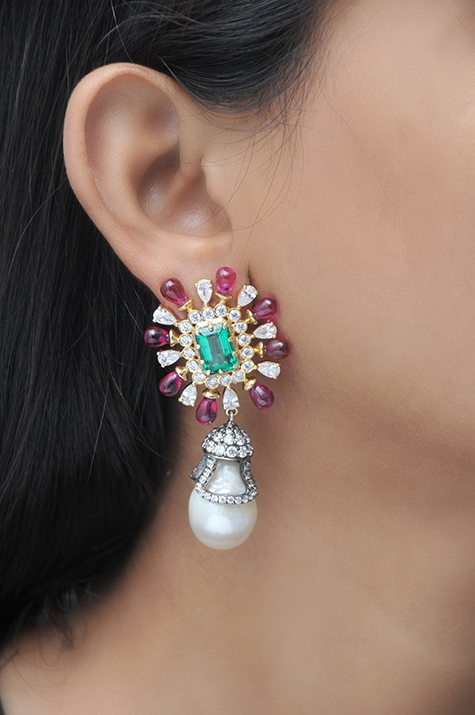 Baroque Pearl & Gemstone Statement Earrings