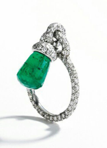 Emerald and Signature Adastra CZ  Platinum Ring