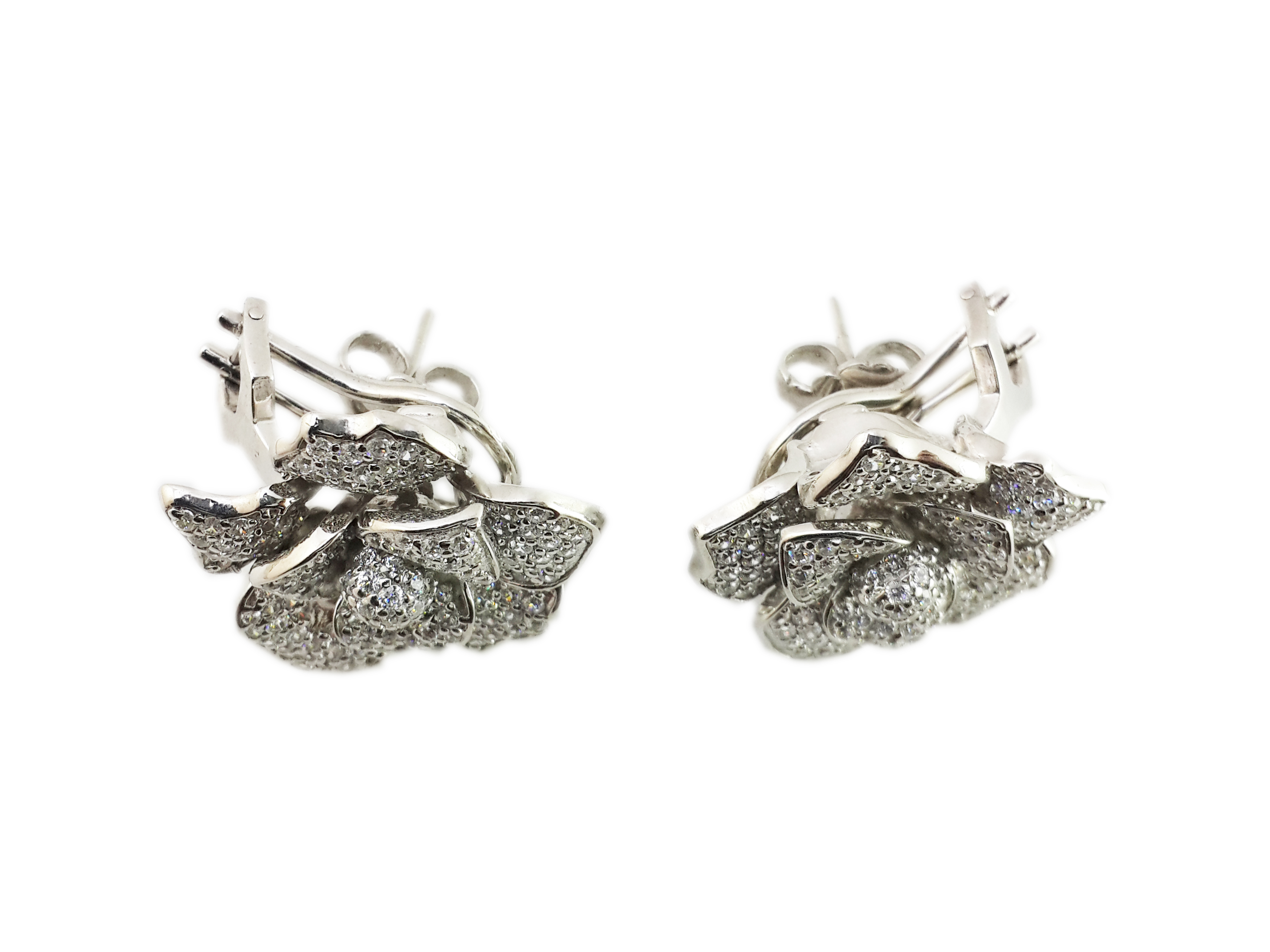 Silver Flower Crystal Earrings