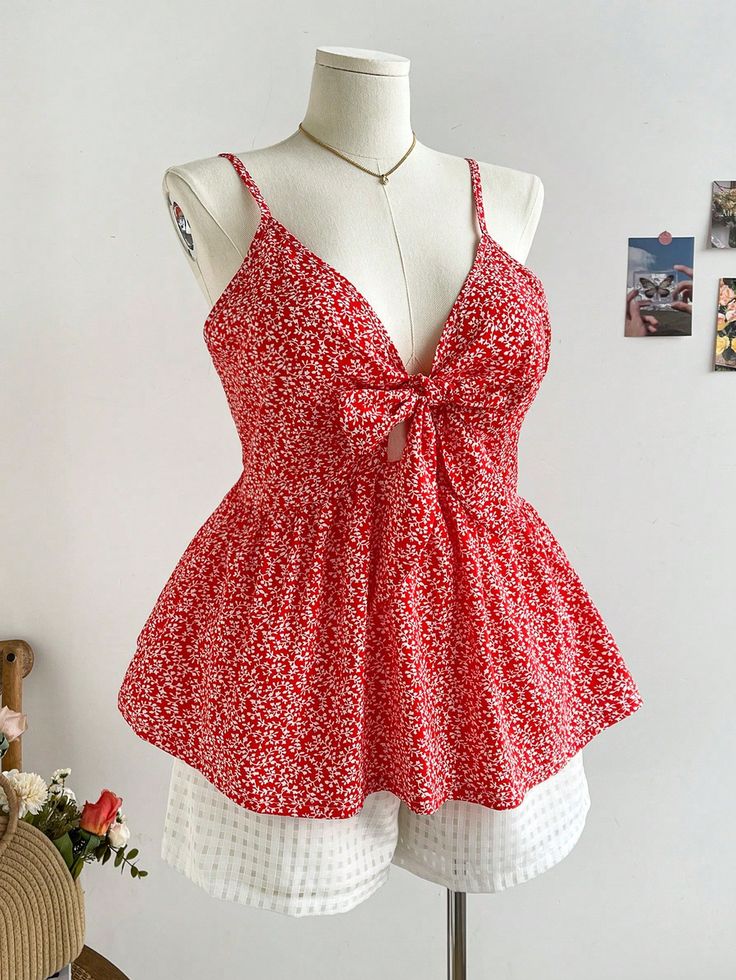 Red Floral Sleeveless Top