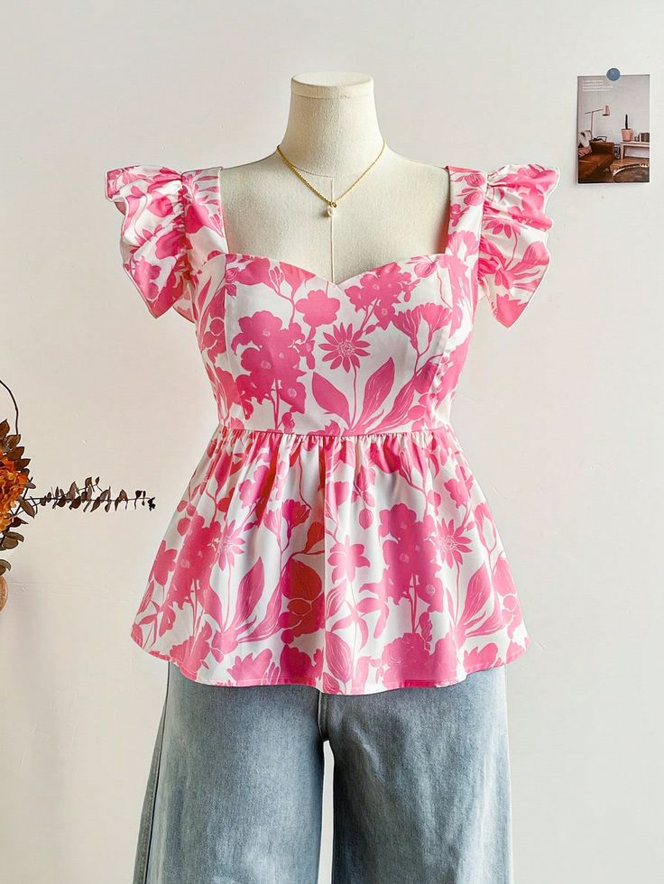 Pink Floral Ruffle Top