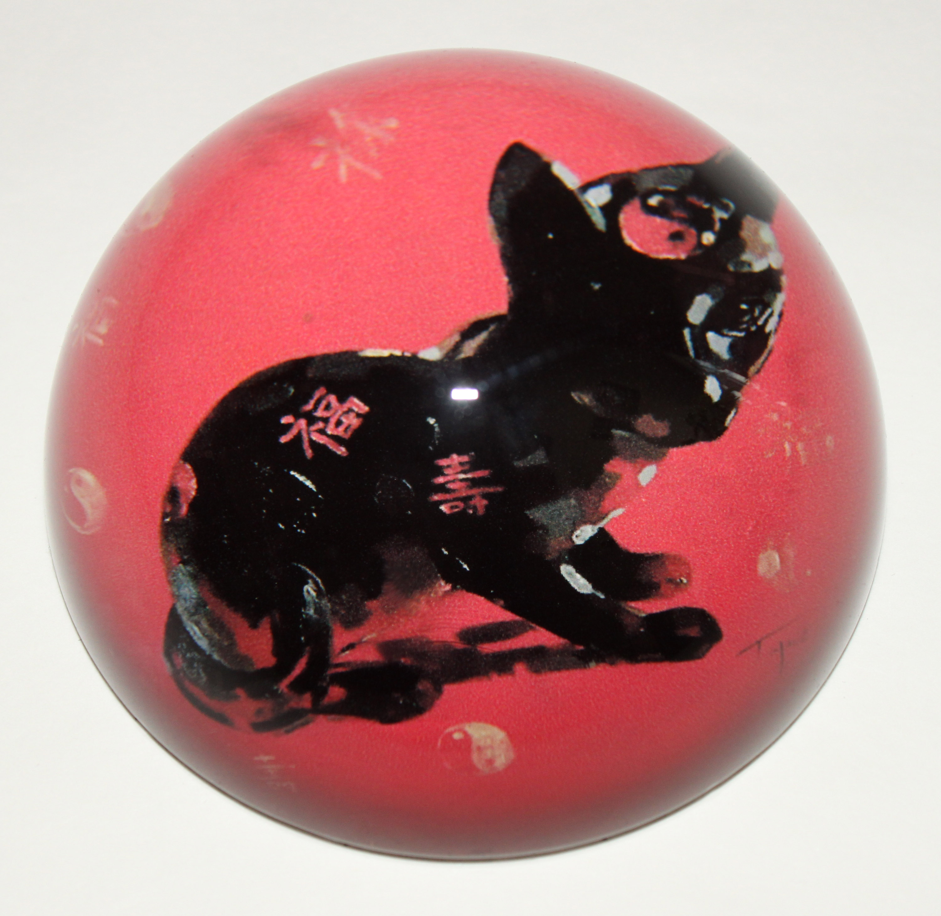 Sulfure chat noir symboles chinois en verre 
