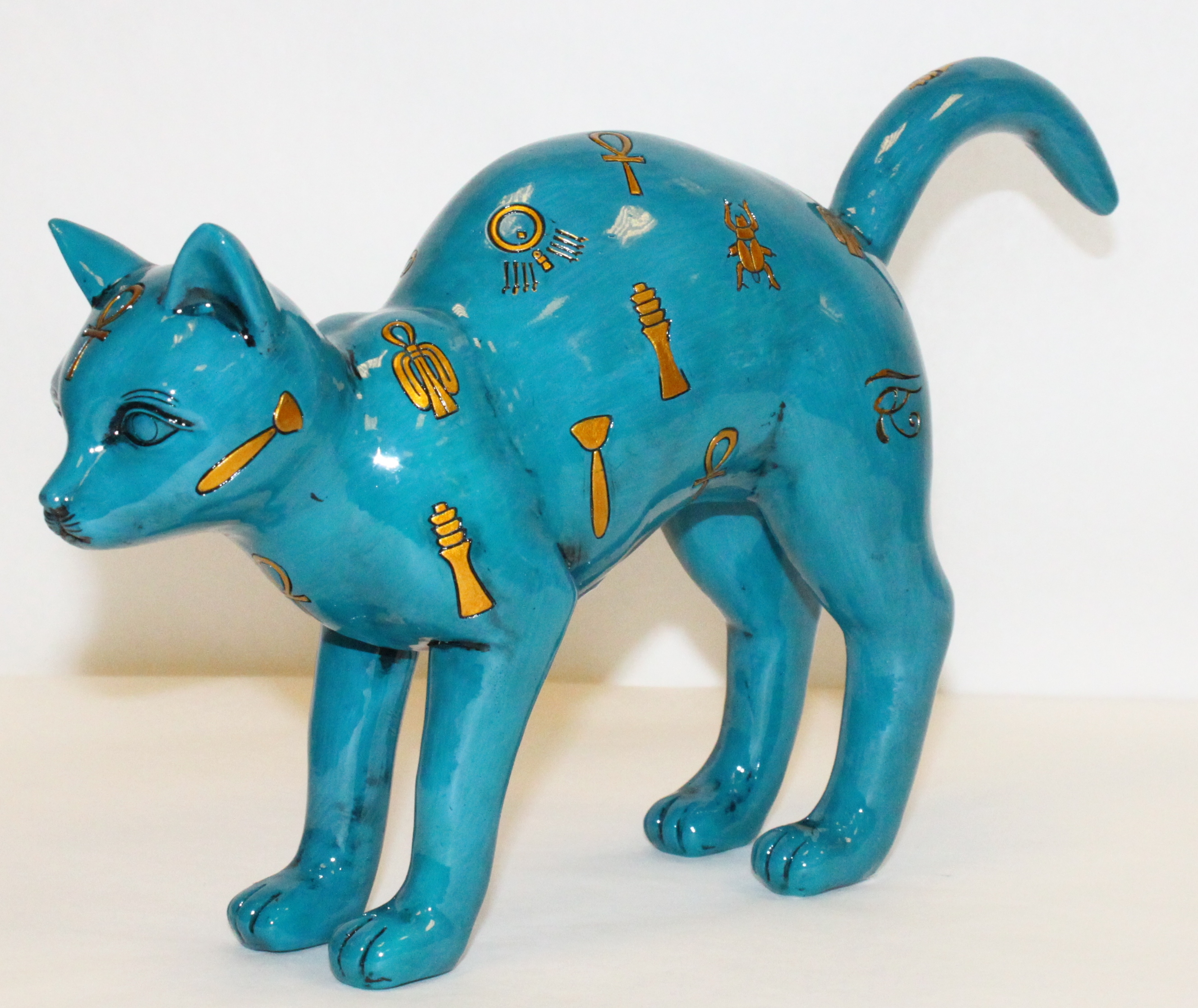 Statue de chat égyptien turquoise