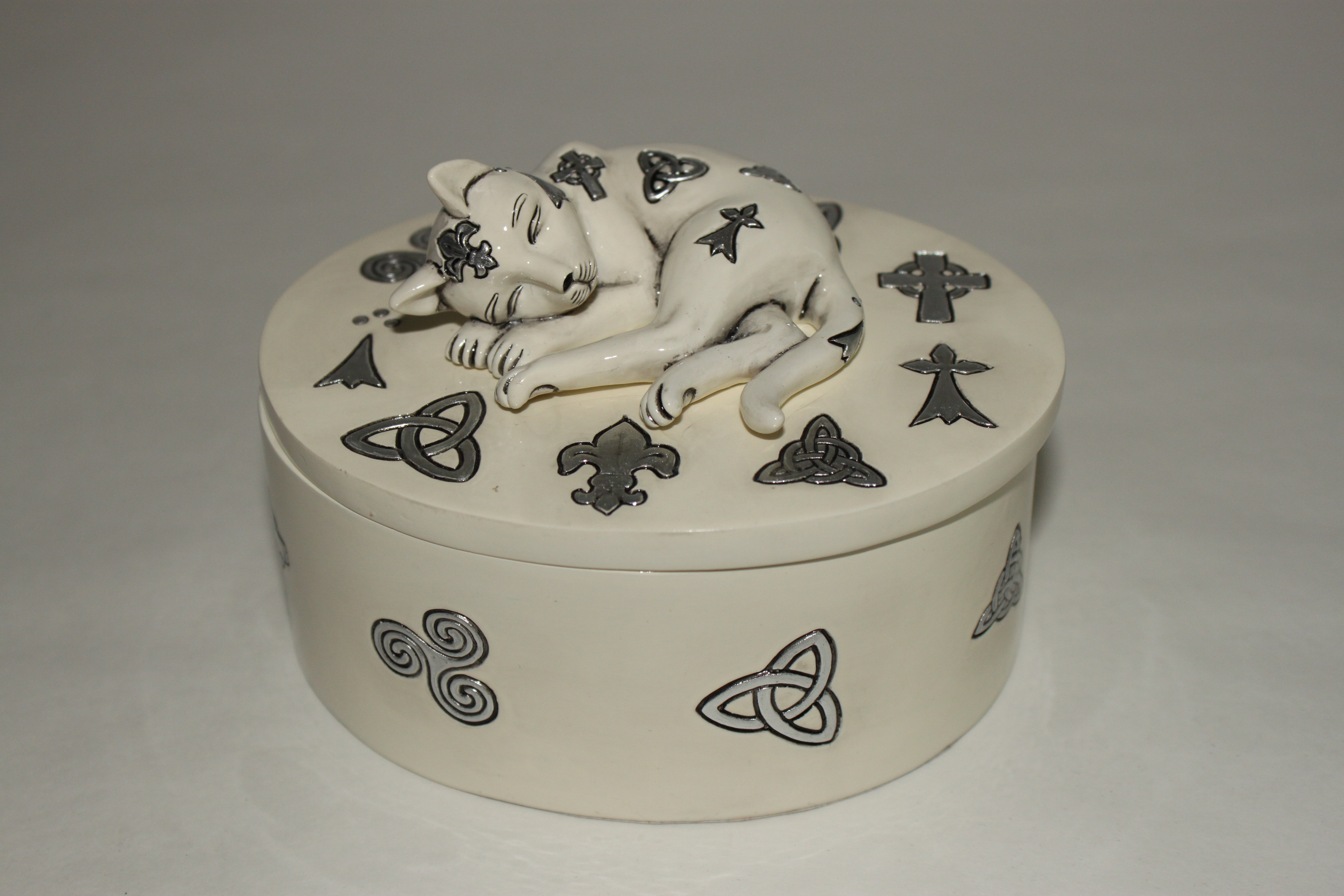 Boîte avec chat dormant celte