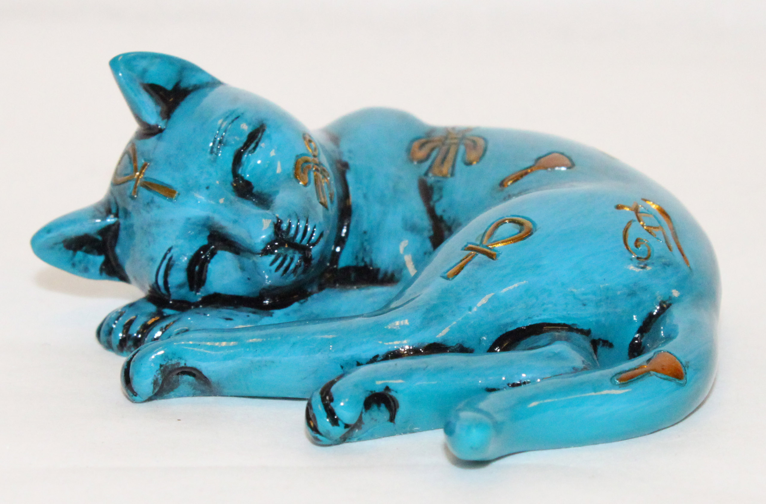 Statue Chat Égyptien turquoise "Je dors"