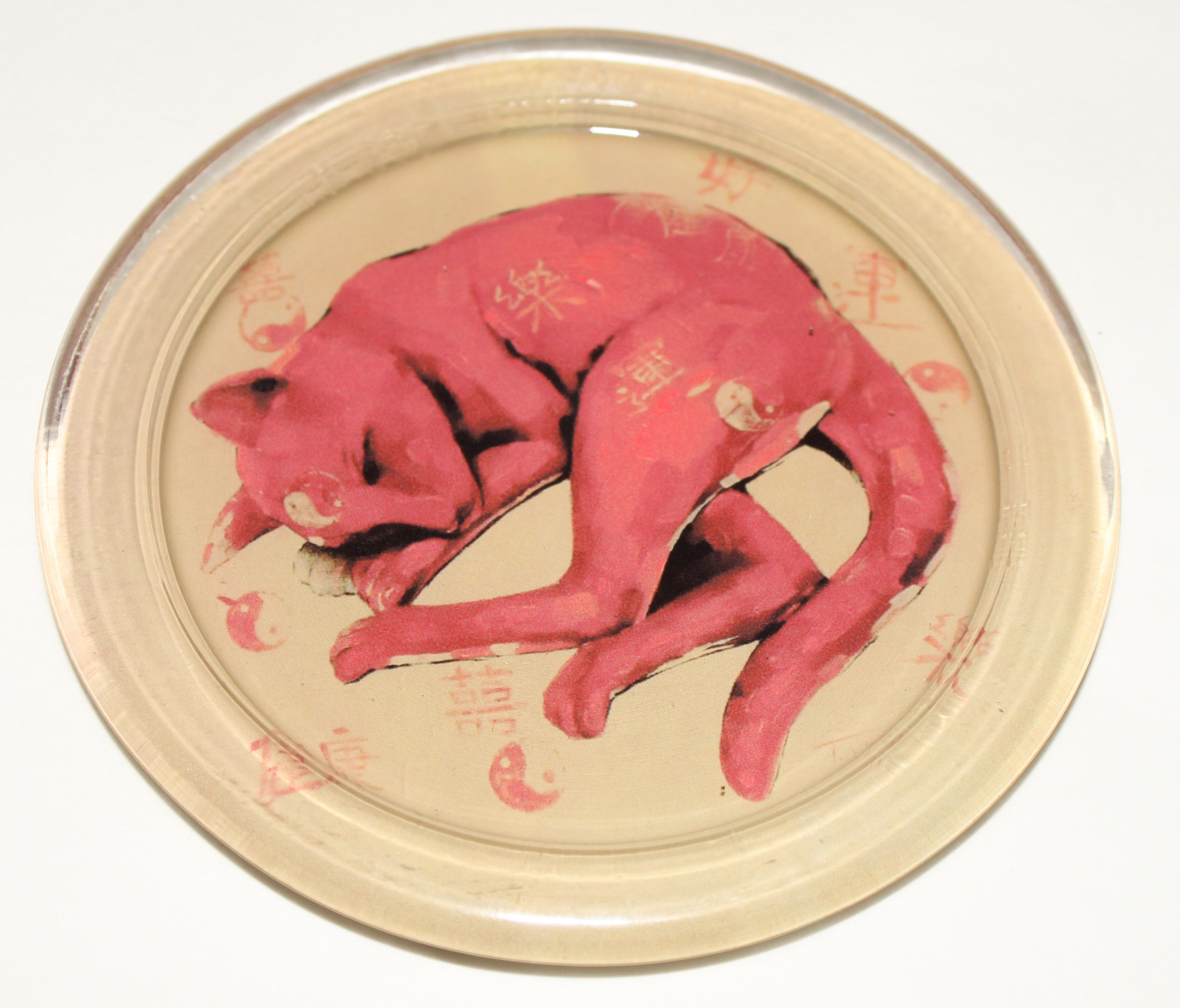 Dessous verre Chat rouge symbole chinois en plexi glace 