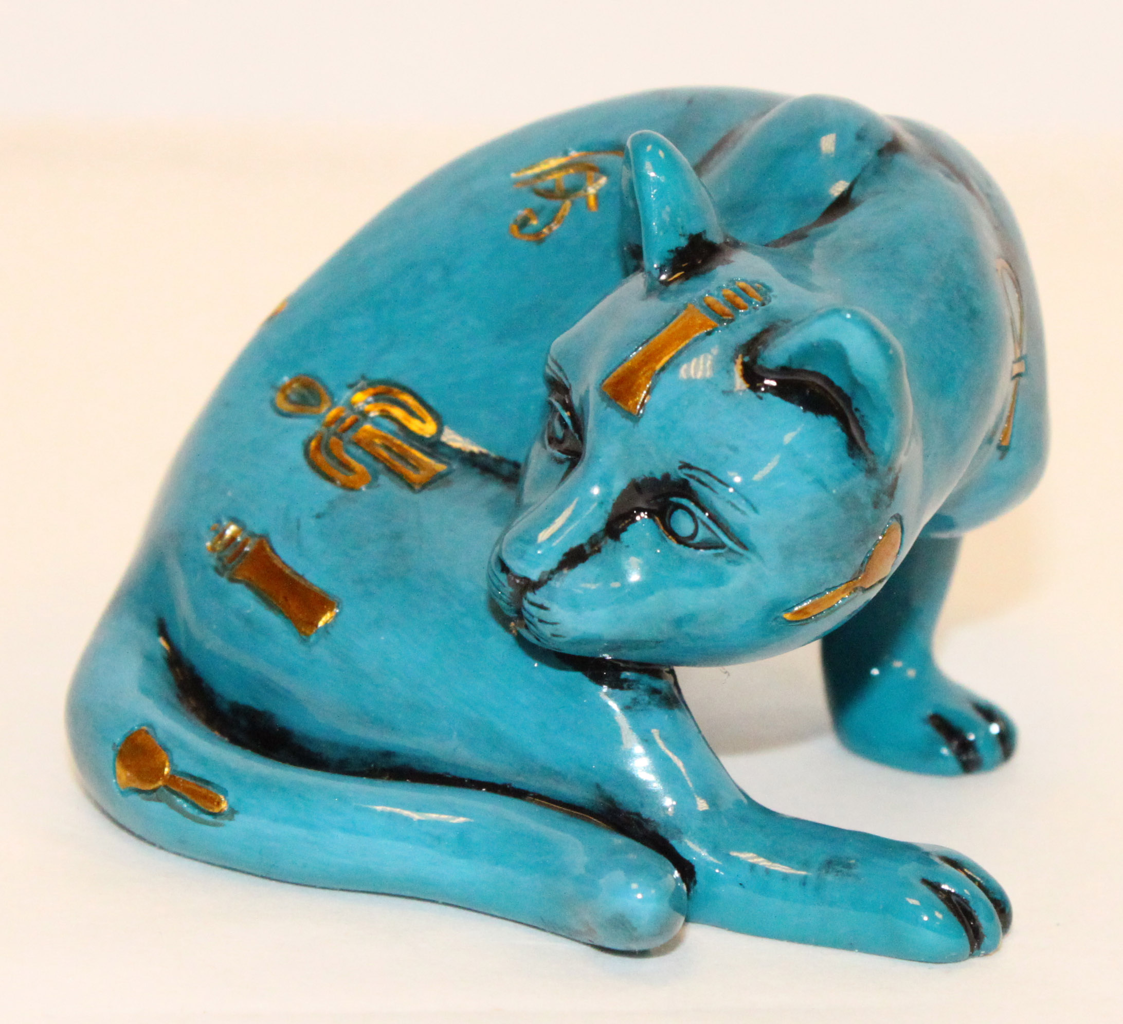 Statue chat égyptien turquoise