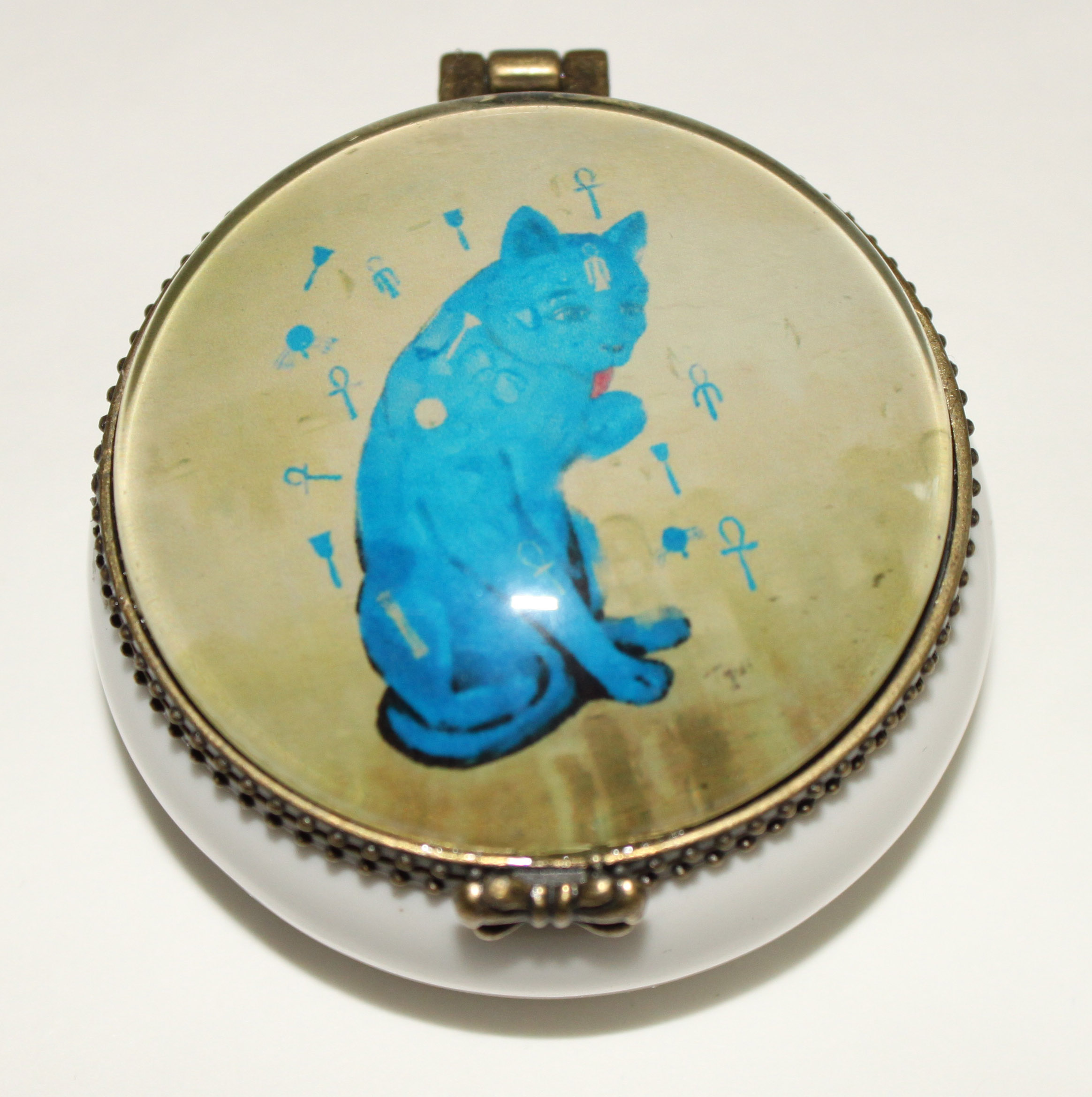Boite chat bleu égyptien en verre en porcelaine 