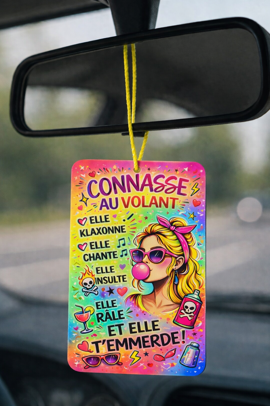 Pendentif voiture humour 'Connasse au volant'