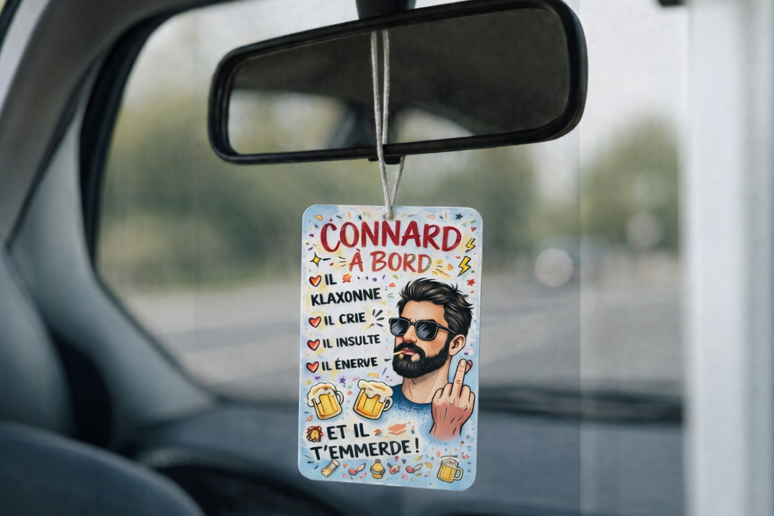 Désodorisant Connard a bord humour voiture