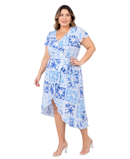 Vestido Midi Estampado Azul