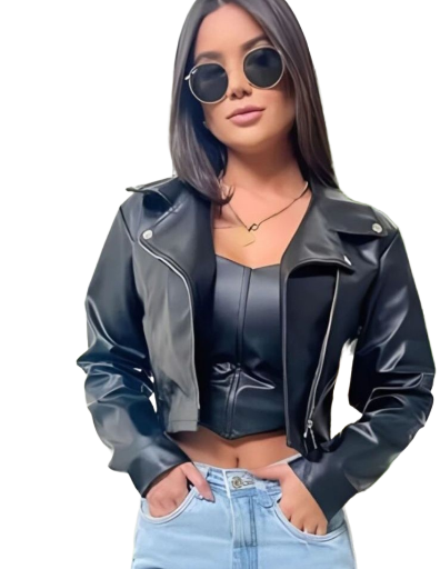 Jaqueta Biker Feminina de Couro Eco