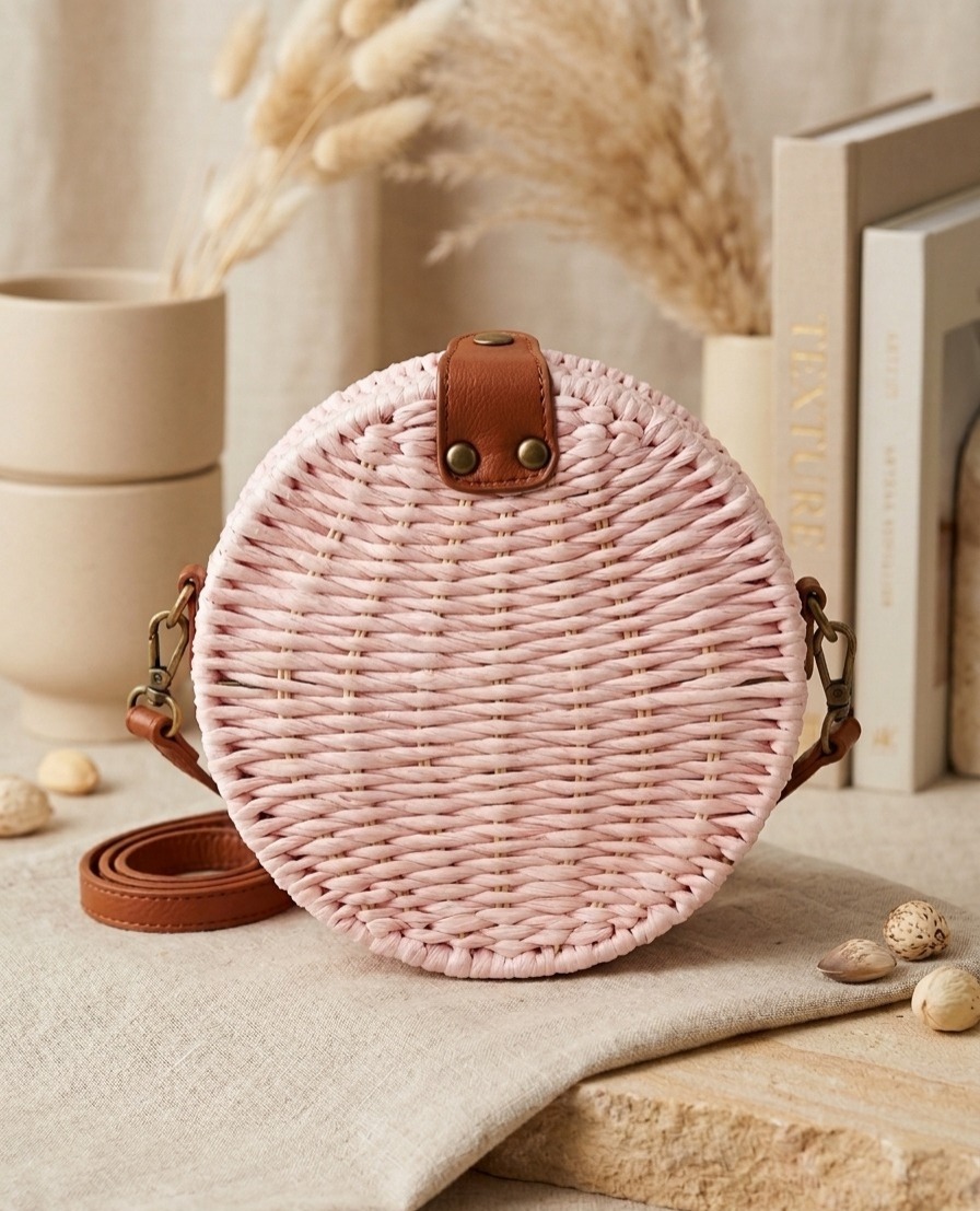 Bolsa de Palha Rosa