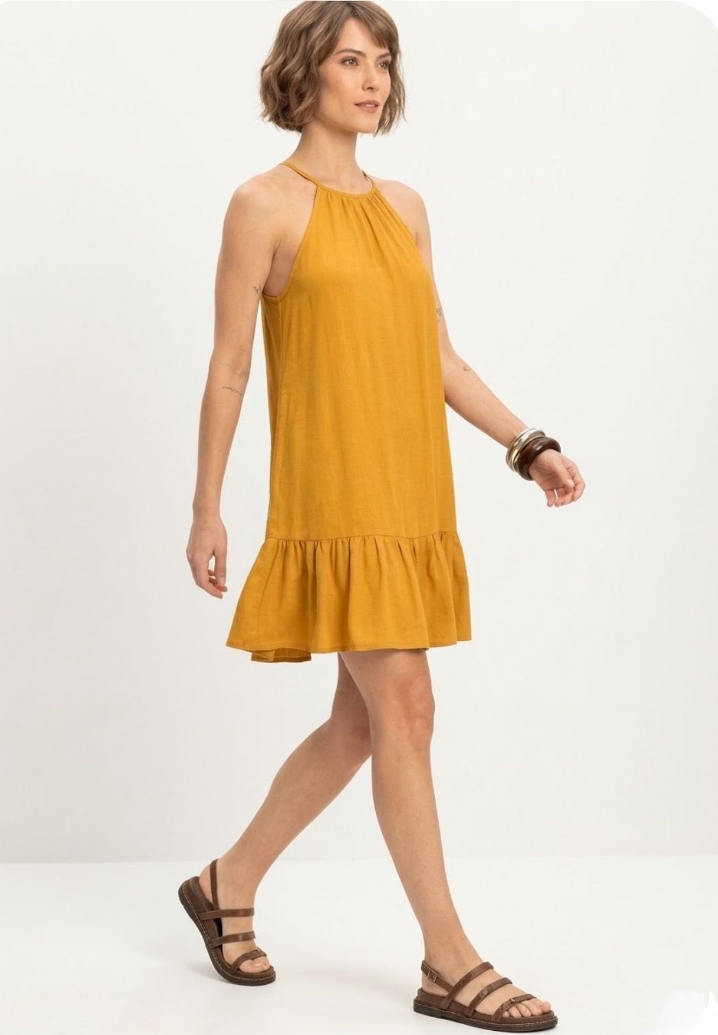 Vestido Mostarda  com Babado