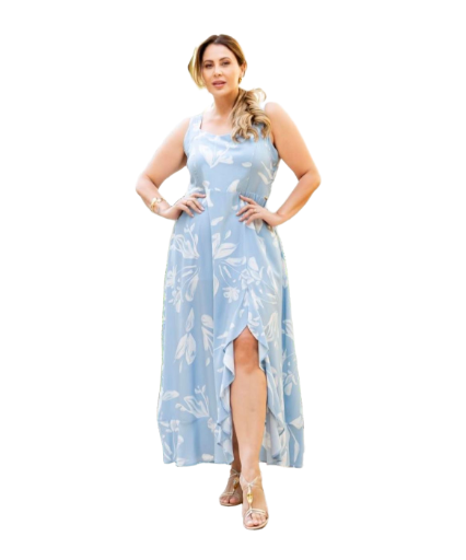 Vestido Midi Azul Florido