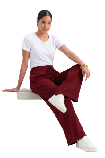 Calça Wide Leg Bordô