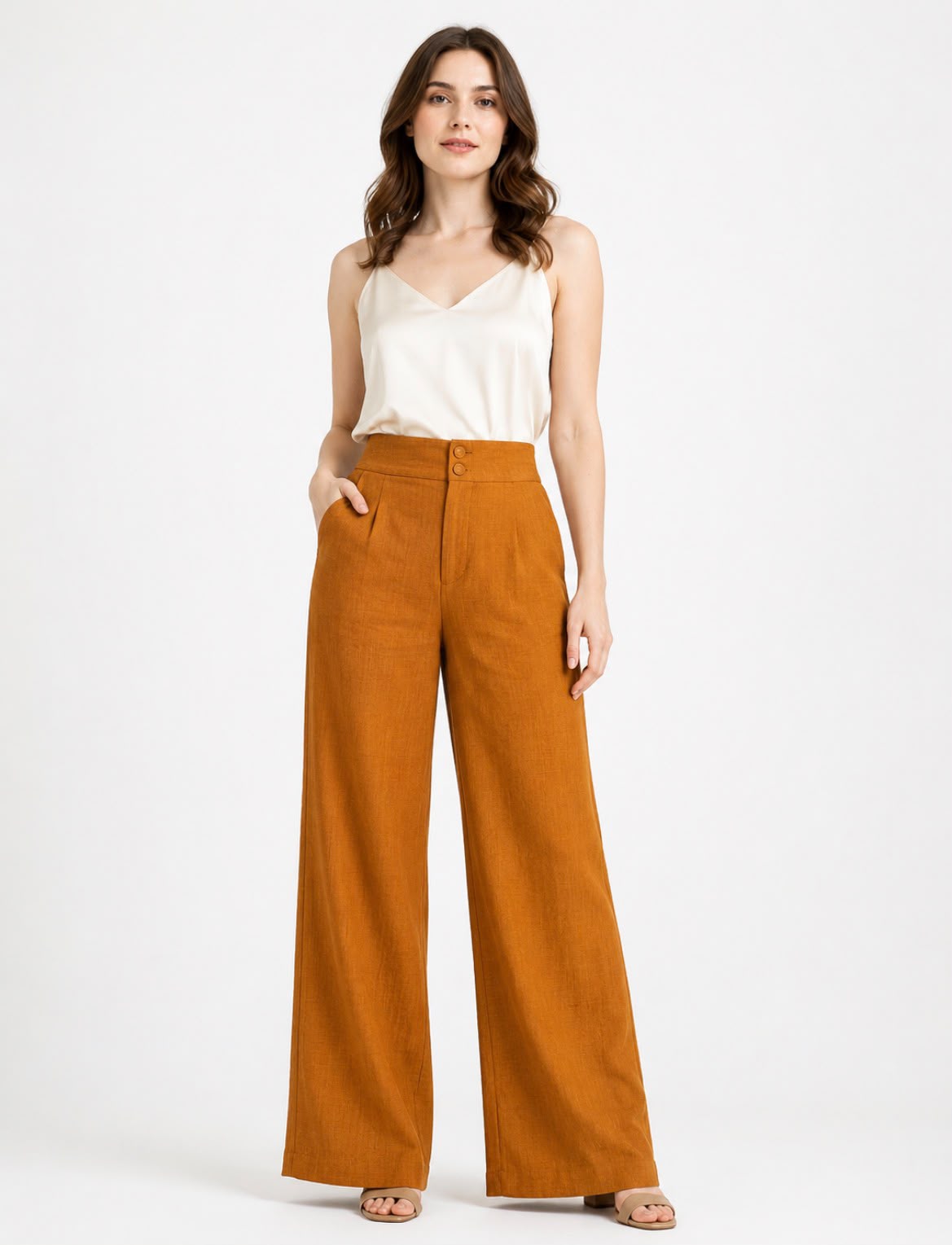 Calça Pantalona caramelo