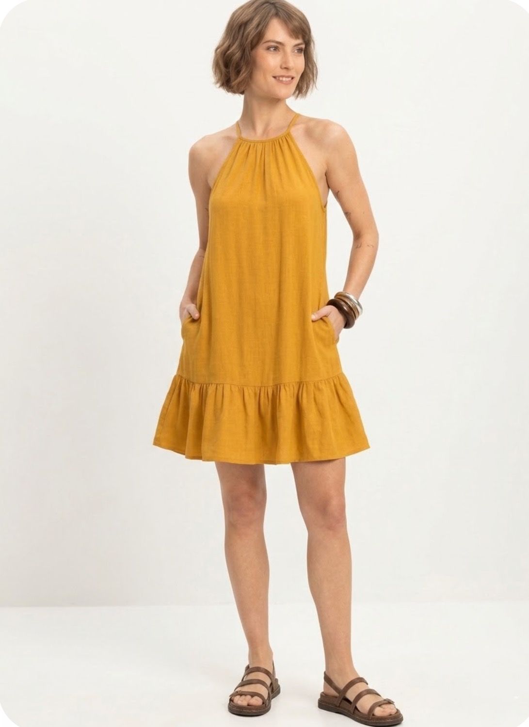 Vestido Mostarda  com Babado