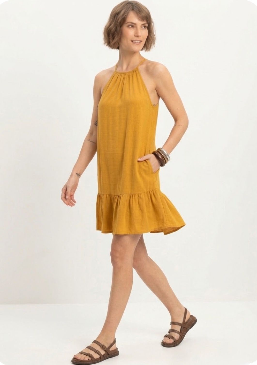 Vestido Mostarda  com Babado