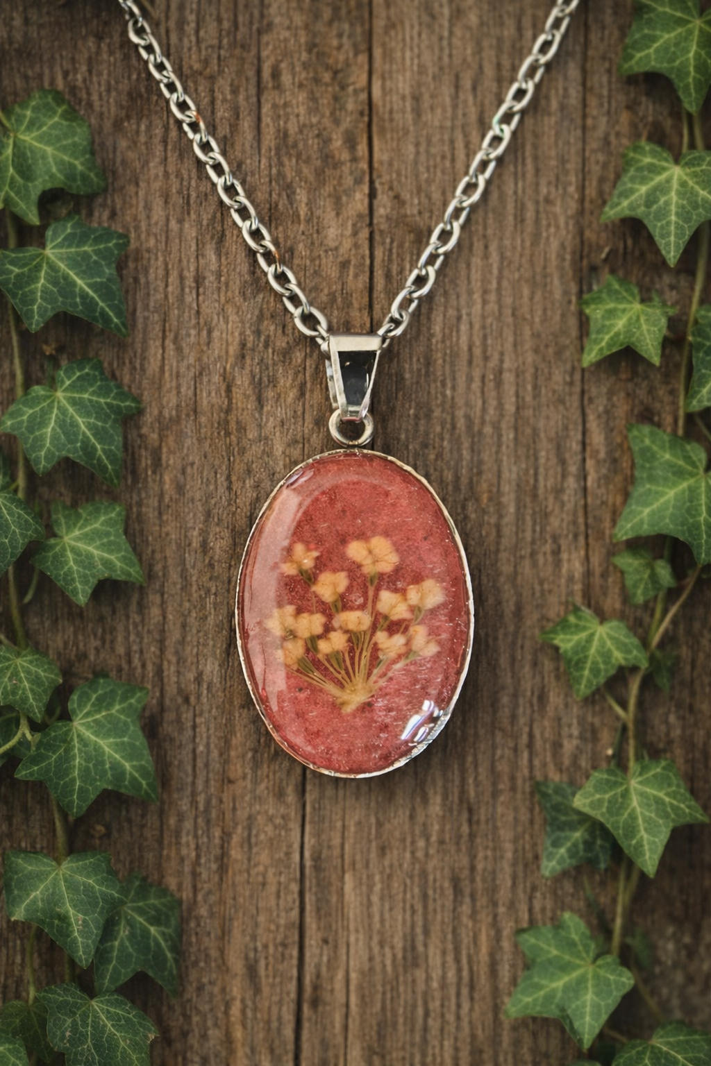 Pressed Flower Resin Pendant Necklace