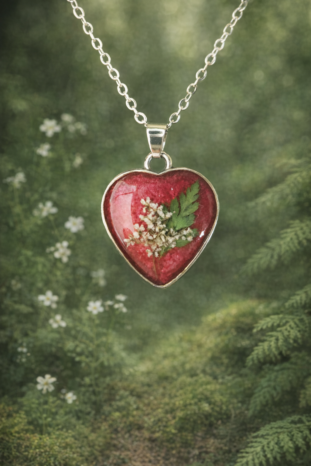 Heart-Shaped Floral Pendant Necklace