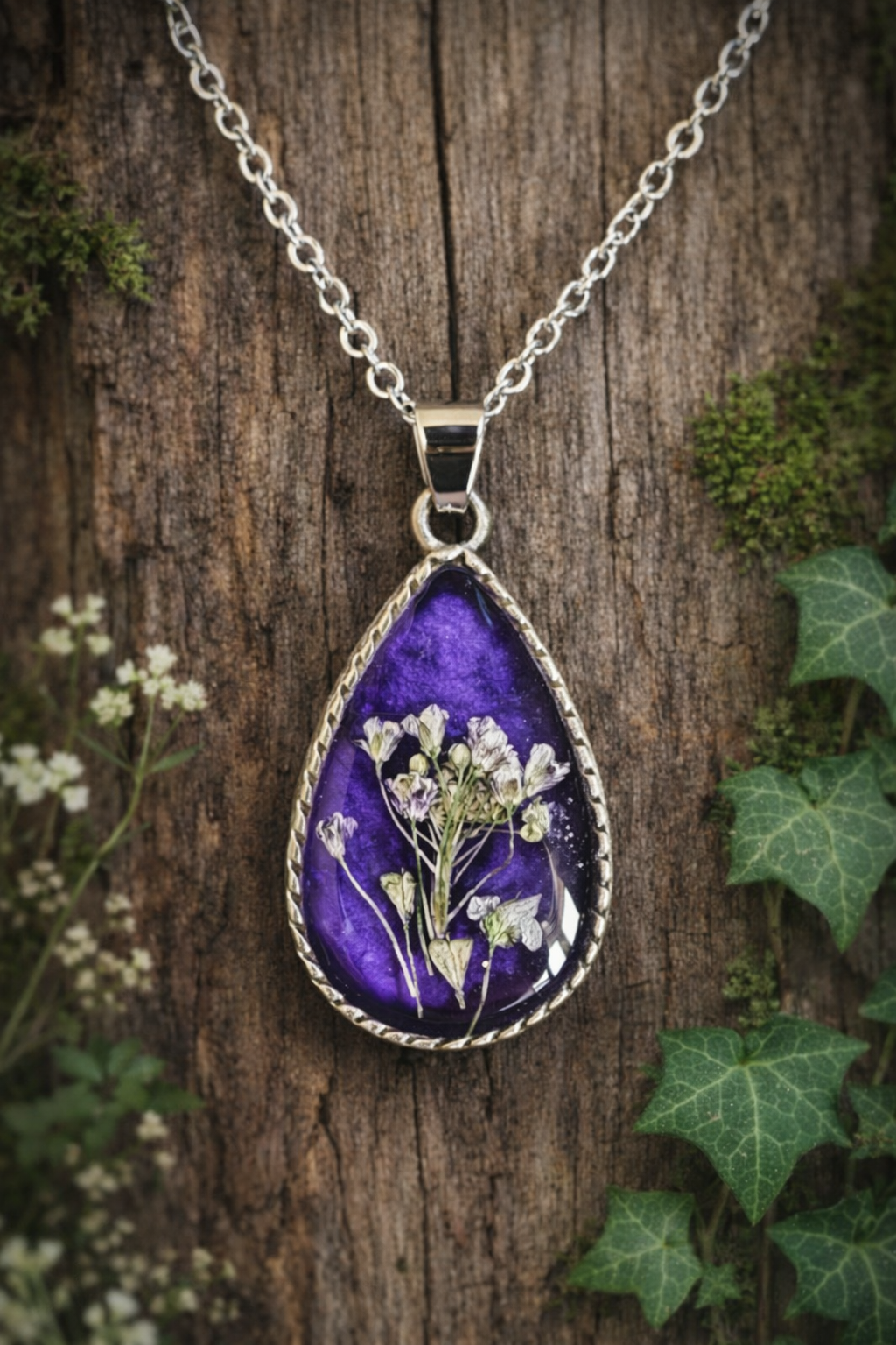 Purple Floral Teardrop Necklace