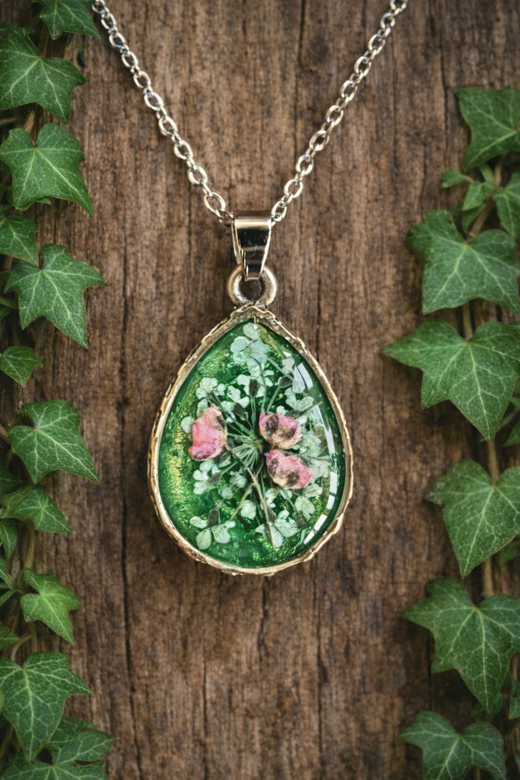 Pressed Flower Teardrop Necklace