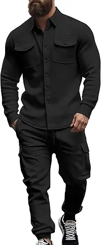 Men's Casual Black Cargo Set