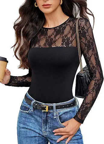 Black Lace Sleeve Bodysuit