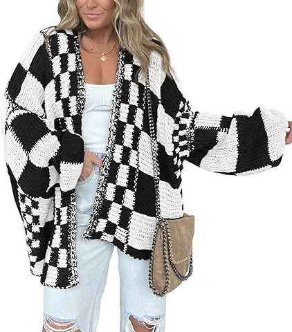 Chunky Knit Checkerboard Cardigan